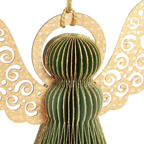 Floristik24 Décoration en papier nid d'abeille ange Noël vert or 12cm 4 pcs