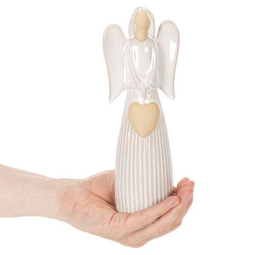 Figurine d'ange ornée d'un cœur, couleur blanc crème, 23 cm | Floristik24.be