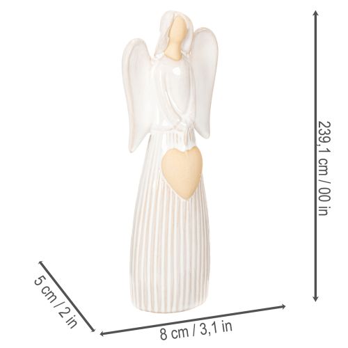 Figurine d'ange ornée d'un cœur, couleur blanc crème, 23 cm | Floristik24.be