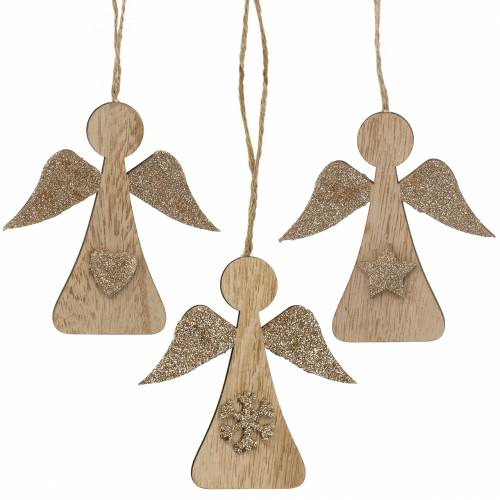 Article Cintre décoratif en bois ange paillettes 10cm 12 pcs