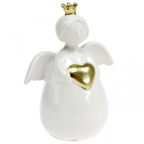 Floristik24 Figurine d'ange en céramique blanche, ange gardien doré 10 × 6,5 × 13cm 3pcs