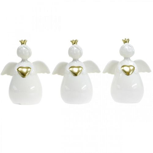 Floristik24 Figurine d'ange en céramique blanche, ange gardien doré 10 × 6,5 × 13cm 3pcs
