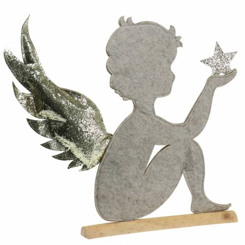 Floristik24 Support d'ange de Noël sur tronc de bouleau feutre crème, doré H46cm