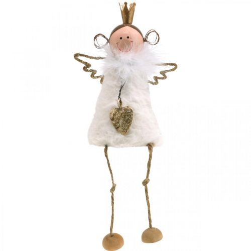 Article Figurine ange assis décoration de Noël bois métal blanc H12cm