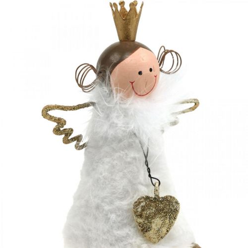 Article Figurine ange assis décoration de Noël bois métal blanc H12cm