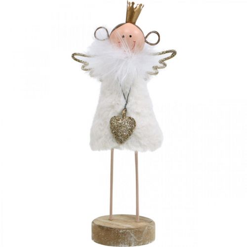 Article Figurine ange décoration de Noël bois métal blanc doré H20,5cm