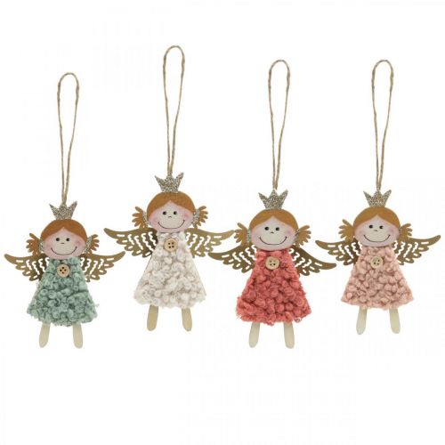 Floristik24 Anges à accrocher, décorations de Noël, décorations de sapin de Noël rose/rose/bleu/blanc H12cm lot de 4