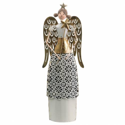 Floristik24 Ange déco métal blanc, doré Ø10cm H32cm