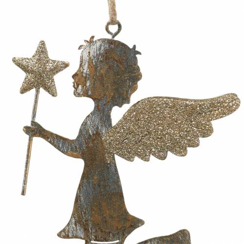 Floristik24 Ange décoratif avec baguette magique à accrocher métal doré, argent 15,5cm × 9,5cm 3pcs