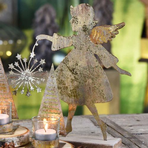 Floristik24 Ange décoratif avec pissenlit, Décoration de l'Avent en métal, Ange de Noël doré aspect antique H21cm