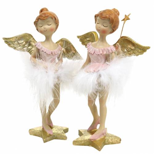 Déco ballerine ange rose, doré Ø11,5 H15cm 2pcs
