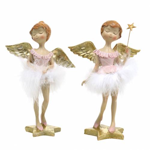 Article Déco ballerine ange rose, doré Ø11,5 H15cm 2pcs