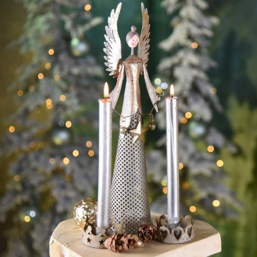 Article Figurine d&#39;ange décorative avec guirlande de Noël métal 13 × 8.5cm H40cm