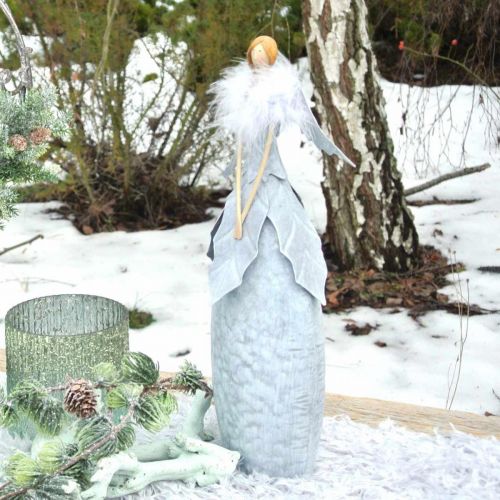 Floristik24 Figurine décorative d'ange avec boa de plumes décoration métal gris Noël 38cm