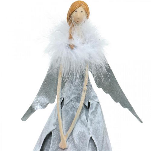 Floristik24 Figurine décorative d'ange avec boa de plumes décoration métal gris Noël 38cm