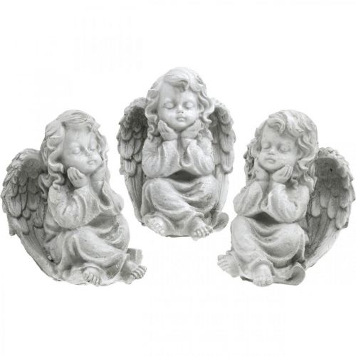 Floristik24 Figurine d'ange petite décoration funéraire figure de jardin gris H9cm 3 pcs