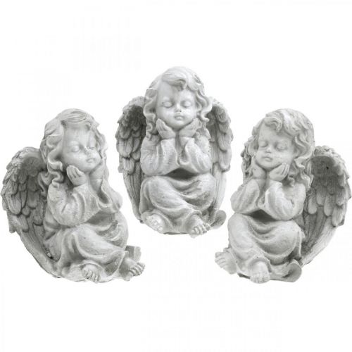 Floristik24 Figurine d&#39;ange petite décoration de tombe figurine de jardin gris H9cm 3pcs