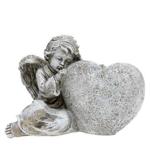 Floristik24 Ange avec coeur gris 11,5cm × 9cm × 6,5cm 2pcs