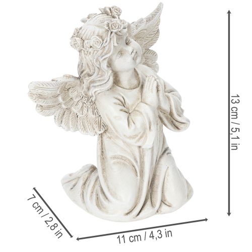 Figurine d'ange en prière, décoration funéraire, assise, 13 cm, lot de 2 | Floristik24.be