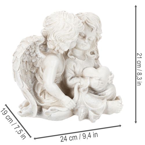 Décoration d'anges pour enfants, couple d'anges avec sculpture de cœur, 24 cm | Floristik24.be