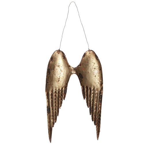 Article Ailes d&#39;ange à suspendre en métal aspect antique doré 24×37cm