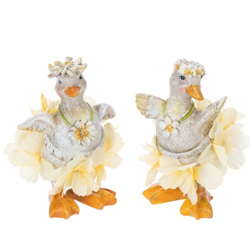 Floristik24 Figurine décorative de canard en robe à fleurs, accessoire de décoration printanier ou estival, 11 cm, lot de 2.