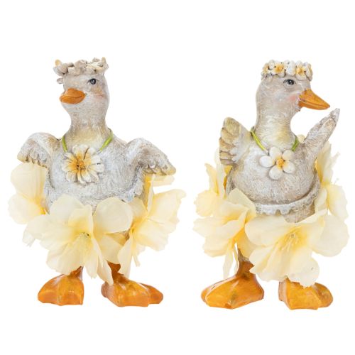 Article Figurine décorative de canard en robe à fleurs, accessoire de décoration printanier ou estival, 11 cm, lot de 2.