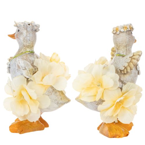 Article Figurine décorative de canard en robe à fleurs, accessoire de décoration printanier ou estival, 11 cm, lot de 2.