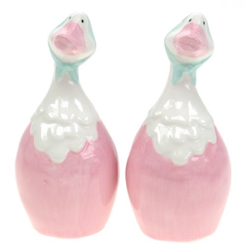 Floristik24 Oie de Pâques en céramique rose, blanche H 11,5cm 4pcs