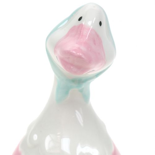 Floristik24 Oie de Pâques en céramique rose, blanche H 11,5cm 4pcs