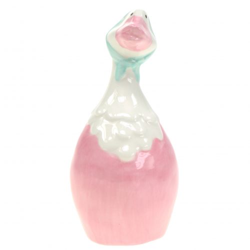 Floristik24 Oie de Pâques en céramique rose, blanche H 11,5cm 4pcs