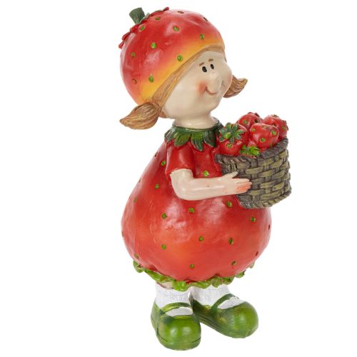 Floristik24 Figurine décorative « Fille aux fraises » pour la décoration estivale, adorable statuette pour le salon et le balcon, 18 cm