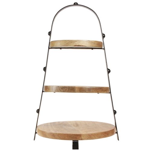 Article Décoration 3 étages en bois noir naturel Ø30cm H52cm