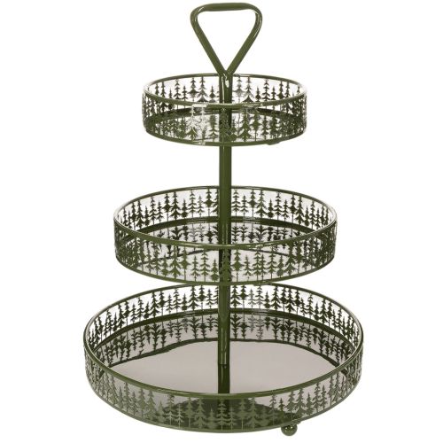 Présentoir à étages en métal vert, trois niveaux, décor sapin, rond, 49 cm acheter | Floristik24.be