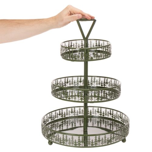 Présentoir à étages en métal vert, trois niveaux, décor sapin, rond, 49 cm | Floristik24.be