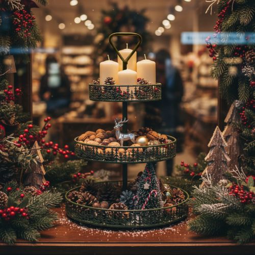 Présentoir à étages en métal vert, trois niveaux, décor sapin, rond, 49 cm | Floristik24.be