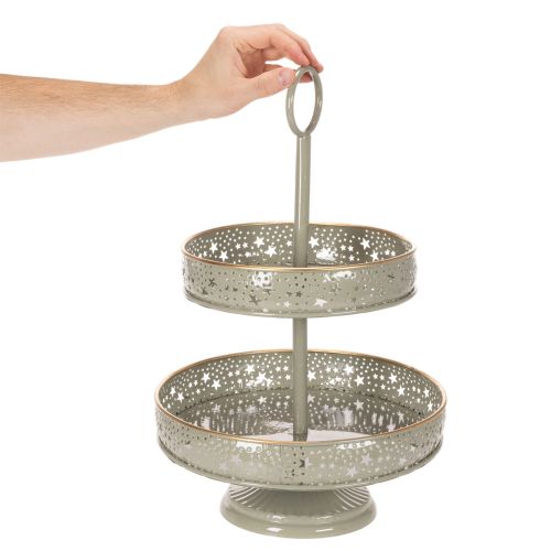 Plateau de service décoratif à deux étages avec poignée, motif étoile, 49 cm | Floristik24.be