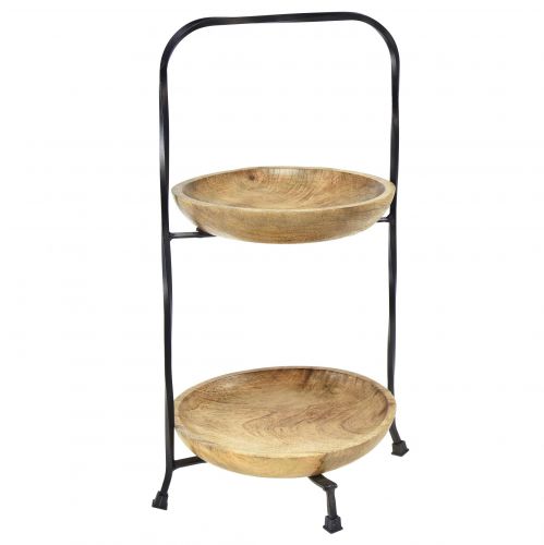 Floristik24 Présentoir à Gâteaux 2 Niveaux Bois Naturel Métal Noir Ø19cm H40cm