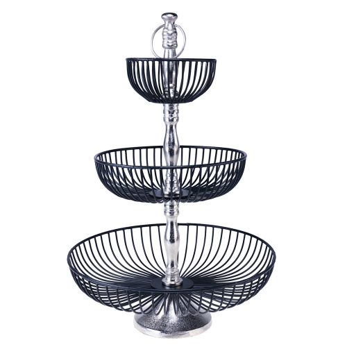 Présentoir à Gâteaux 3 Etages Métal Noir Argent Ø37cm H53.5cm