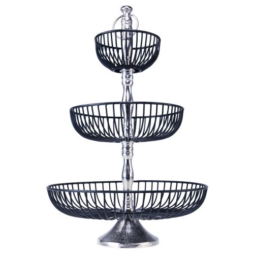 Article Présentoir à Gâteaux 3 Etages Métal Noir Argent Ø37cm H53.5cm