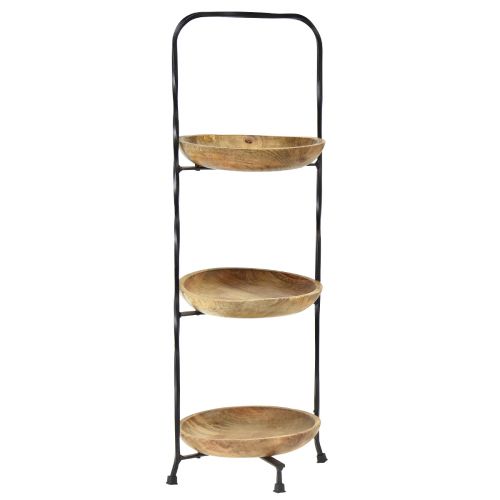 Etagère Bois Naturel Métal Noir 3 Etages Ø19cm H60cm