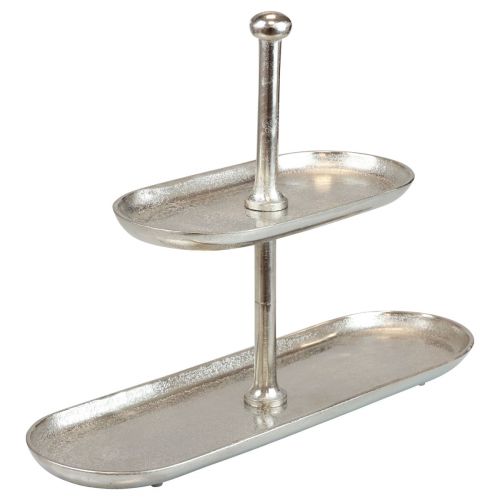 Floristik24 Présentoir à gâteaux vintage en métal argenté décoration de table 2 niveaux 52×16×39cm
