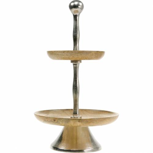 Floristik24 Etagere manguier / décoration maillechort bois véritable 2 étages