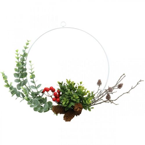 Floristik24 Couronne décorative eucalyptus, baies et cônes artificiellement Ø30cm