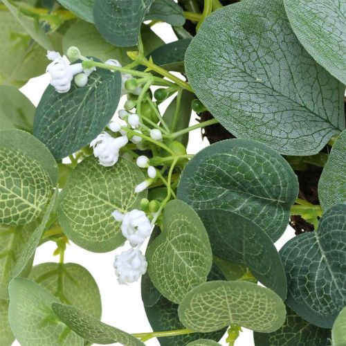 Article Couronne décorative eucalyptus vert fleurs blanches artificielles Ø45cm