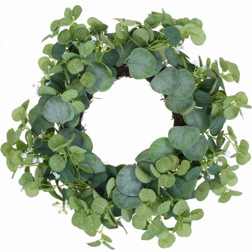 Floristik24 Couronne décorative eucalyptus vert fleurs blanches artificielles Ø45cm