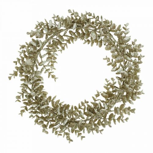 Déco couronne artificielle eucalyptus Doré, neigé Ø36cm
