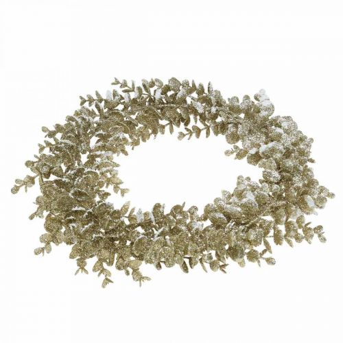 Article Déco couronne artificielle eucalyptus Doré, neigé Ø36cm