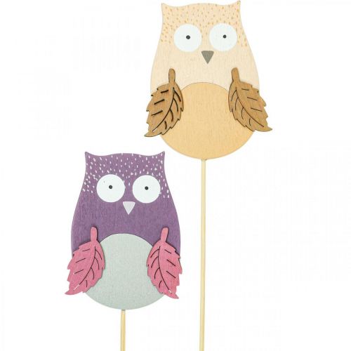 Article Bouchon fleur déco hibou bois violet, marron 8cm 12pcs