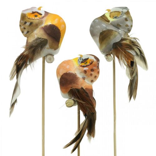 Article Bouchon déco hibou, décoration florale, hibou avec plumes H5,5cm 6pcs